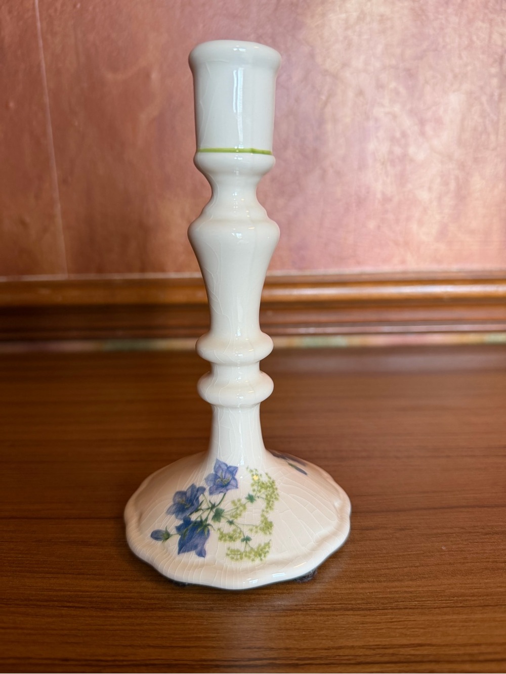 Hammersley Ireland Porcelain Candlestick Holder Blue Flower Butterfly 7.5